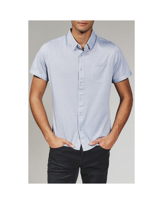 7 Diamonds Blue Radley Geo Print Short Sleeve Stretch Button-Up Shirt for men