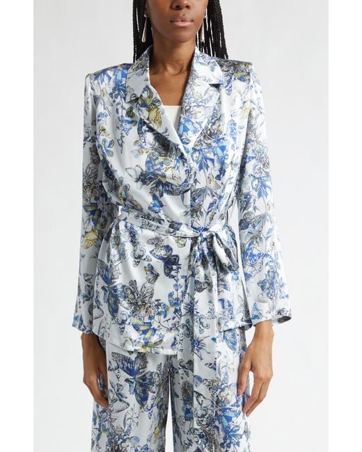 L'Agence Blue Ciara Silk Wrap Jacket
