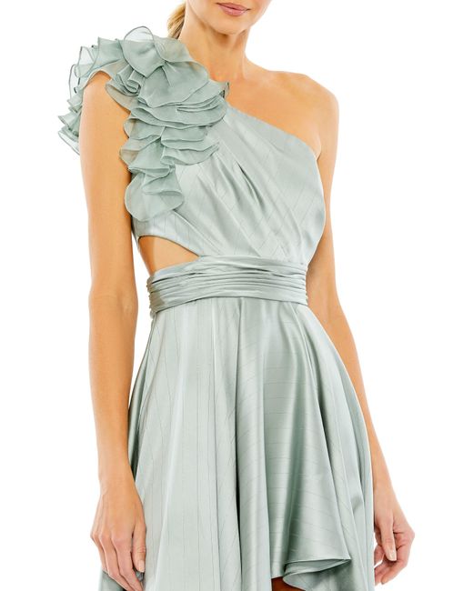 Ieena for Mac Duggal Blue Ruffle One-shoulder High-low Satin Gown