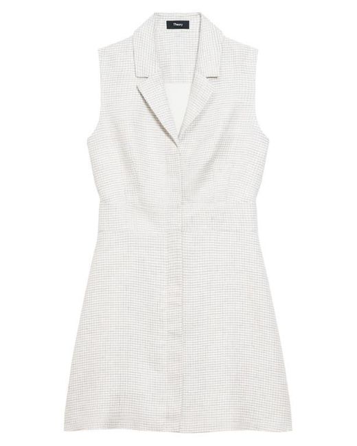 Theory White Micro Houndstooth Linen Blend Minidress