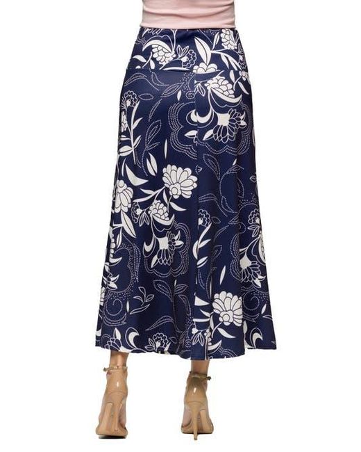 24seven Comfort Apparel Blue Maternity Floral Print Elastic Waist A-Line Maxi Skirt