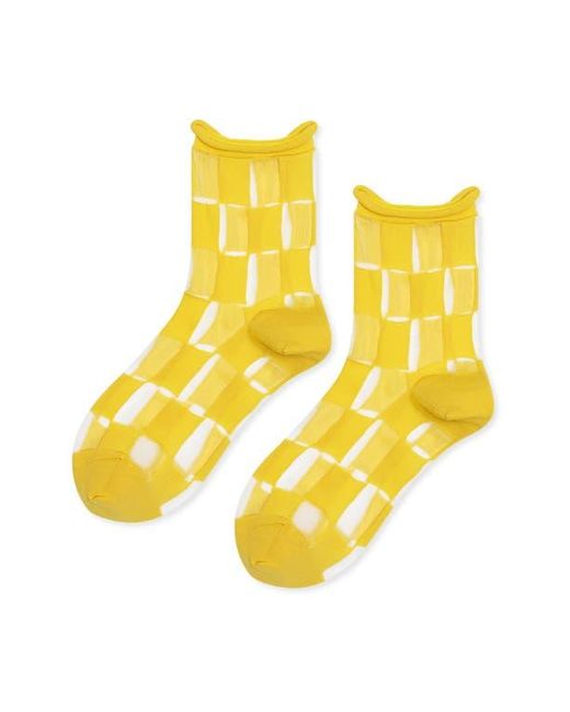 Hansel From Basel Yellow Chucks Check Sheer Crew Socks