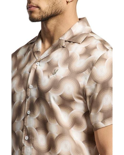 Psycho Bunny Natural Paros Wave Print Lyocell Camp Shirt for men