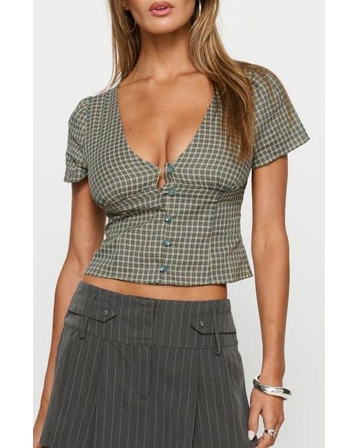 Princess Polly Gray Isolda Check Cotton Button-Up Top