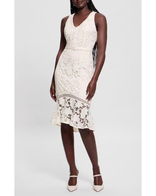 white lace guess dress Guess Creta Lace Maxi Dress White