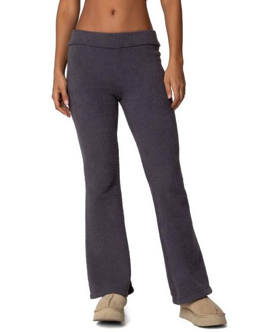 Edikted Blue Plush Flare Leg Pants