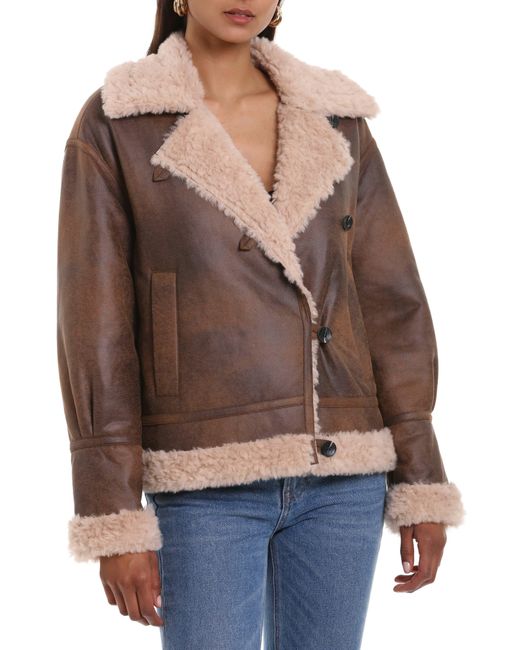 Avec Les Filles Faux Shearling Moto Jacket in Brown Lyst