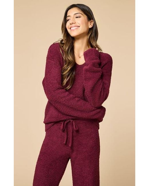Softies Red Solid Marshmallow V-Neck Lounge Set