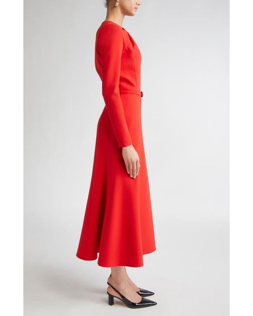 Carolina Herrera Red Pleated Long Sleeve Crepe Dress