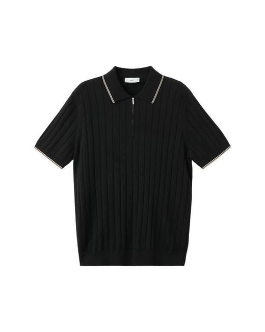 Mango Black Zip Placket Polo for men
