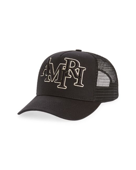 Amiri Black staggered Logo Trucker Hat for men