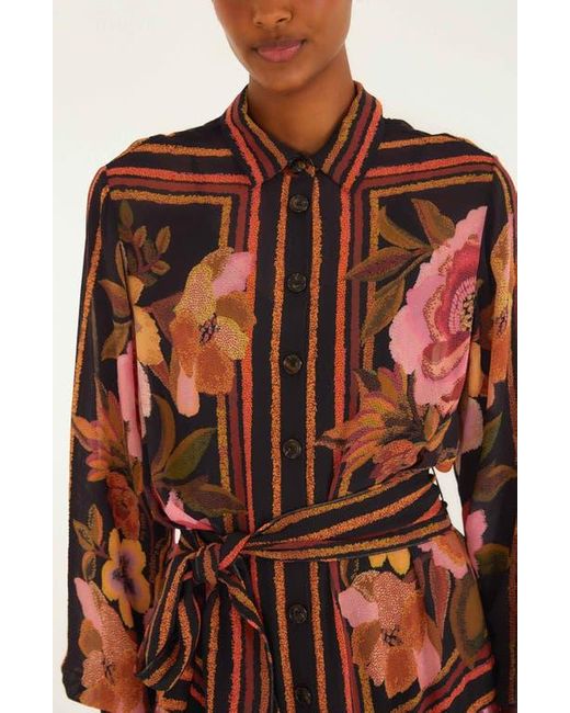 Farm Rio Brown Floral Print Long Sleeve Minidress