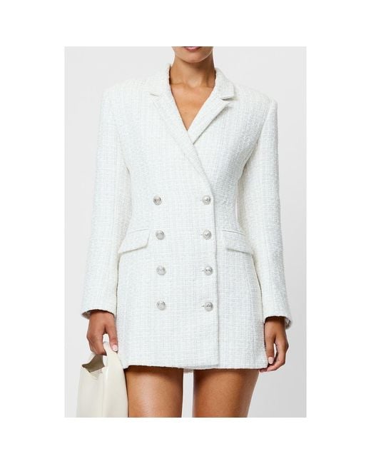 French Connection White Scattered Tinsel Long Sleeve Double Breasted Minidress