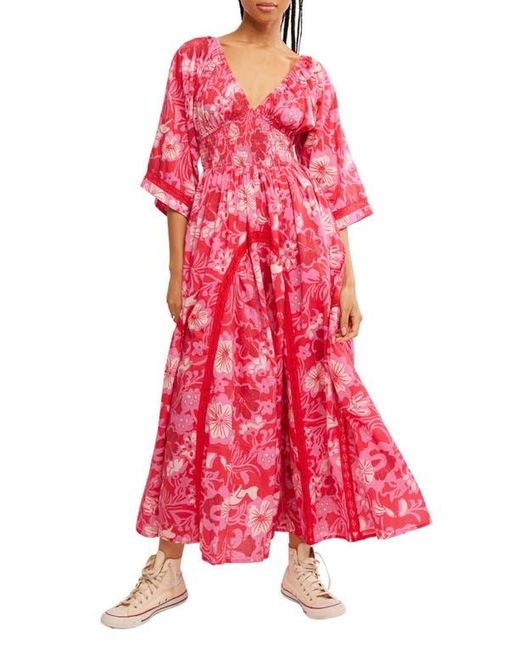 Free People Red Printed Smocked Waist Maxi Dress