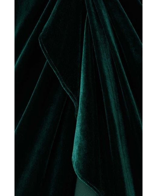 Aidan Mattox by Adrianna Papell Black Twisted Ruffle Long Sleeve Stretch Velvet Gown