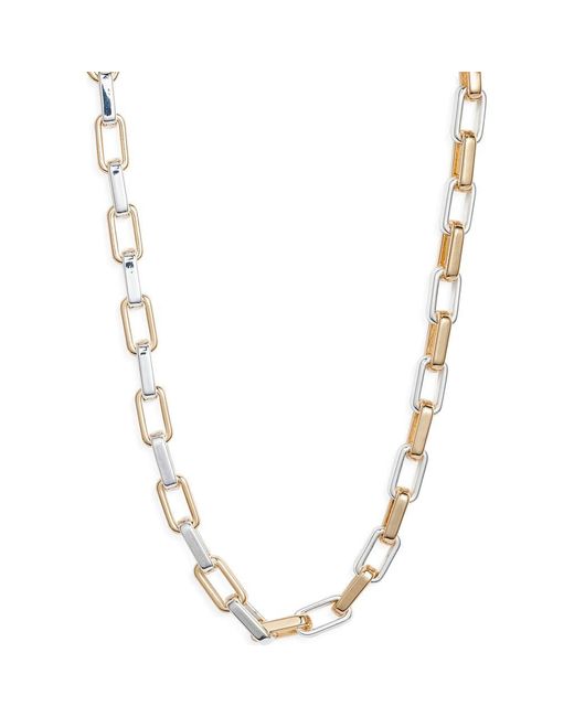 Open Edit Metallic Two Tone Rectangle Link Chain Necklace