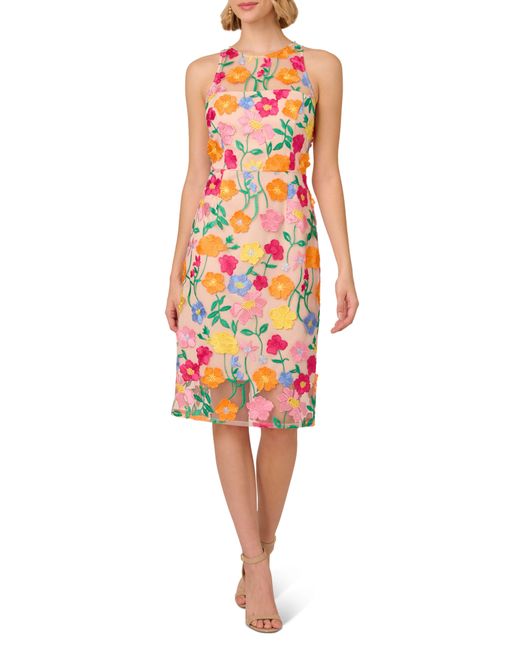 Adrianna Papell Floral Embroidered A-line Midi Dress