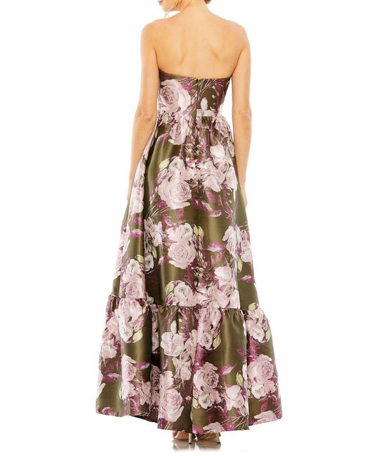 Mac Duggal Multicolor Floral Jacquard Strapless Gown