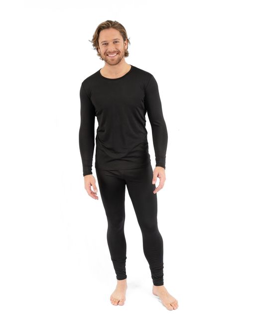 Leveret Black Two-Piece Thermal Long Sleeve Solid Pajamas for men