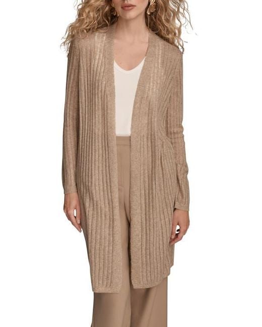 Donna Karan Brown Pointelle Cardigan