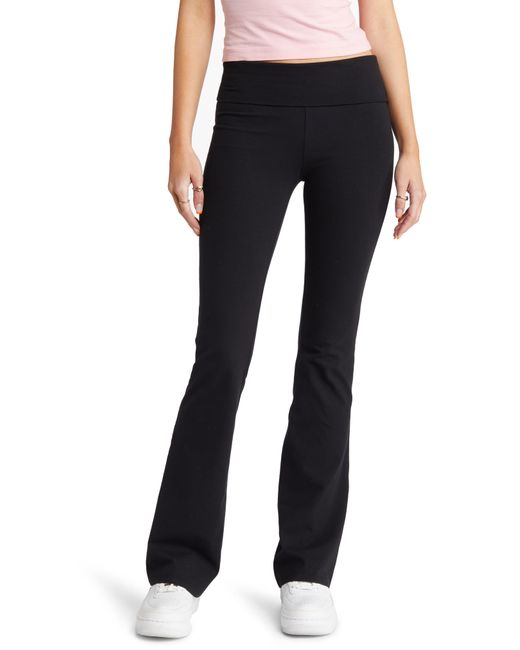 BP. Foldover Organic Cotton Flare leggings in Black | Lyst
