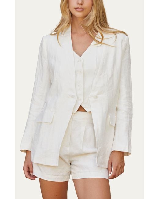 Crescent White Collarless Linen Blazer