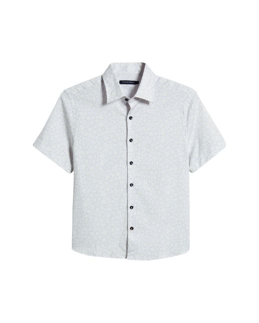 Stone Rose White Heart Print Short Sleeve Button-up Shirt for men