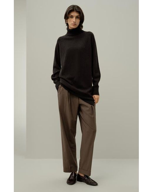 LILYSILK Black Wool-Cashmere Turtleneck Sweater Dress