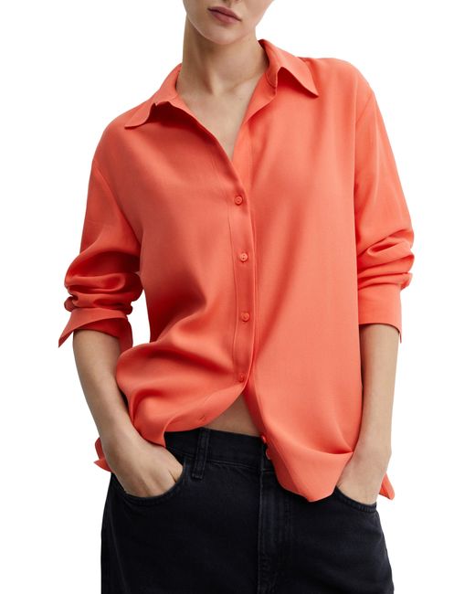 Mango Red Long Sleeve Button-up Shirt