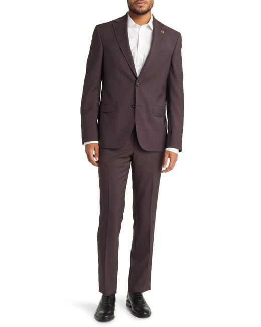 Ted Baker Red Roger Extra Slim Fit Solid Wool Suit for men