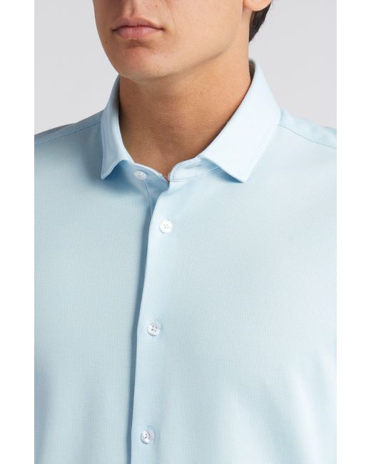 Stone Rose Blue Solid Performance Piqué Button-up Shirt for men