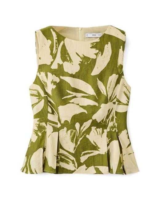 Mango Green Printed Peplum Top