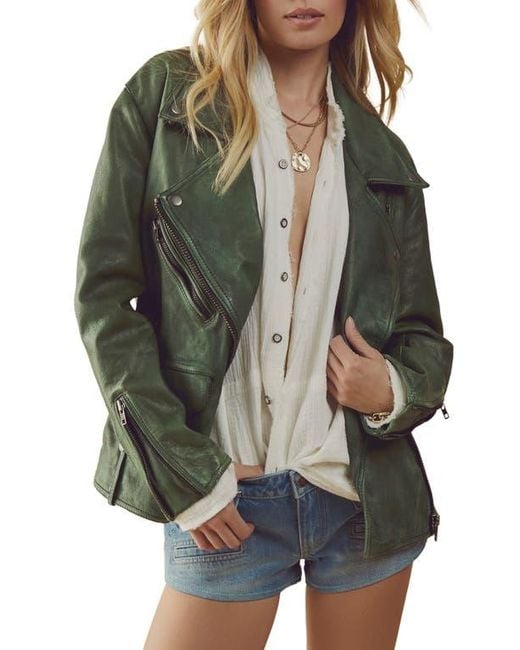 Free People We The Free Jealousy Leather Moto Jacket in Gray Lyst