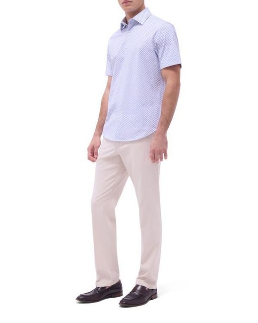 Bugatchi White Miles Ooohcotton Geo Print Short Sleeve Button-Up Shirt for men