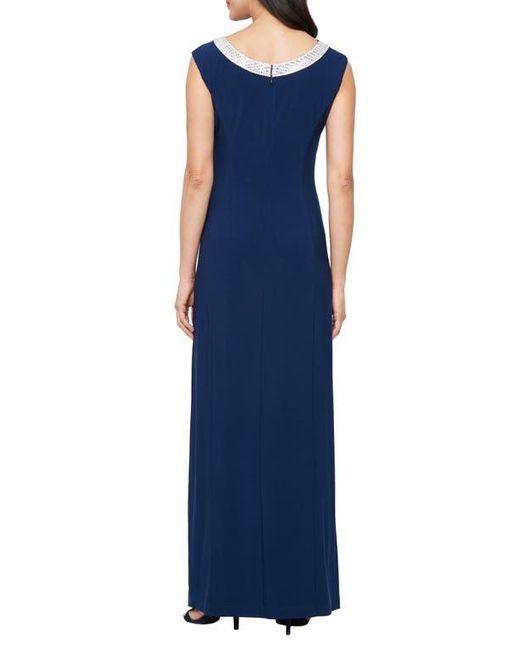 Alex Evenings Blue Embellished Neck Gown