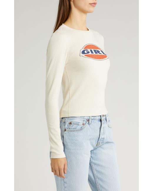 Re/done White '90s Girl Embellished Long Sleeve T-shirt