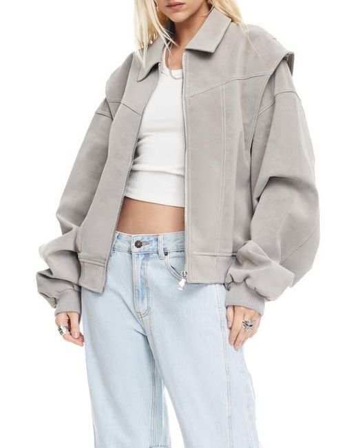 Lioness Gray Vista Faux Suede Bomber Jacket