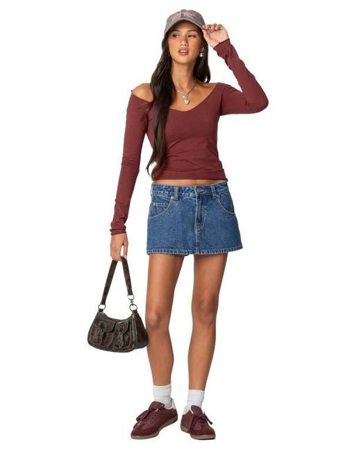 Edikted Red Nattie Off The Shoulder Long Sleeve Top