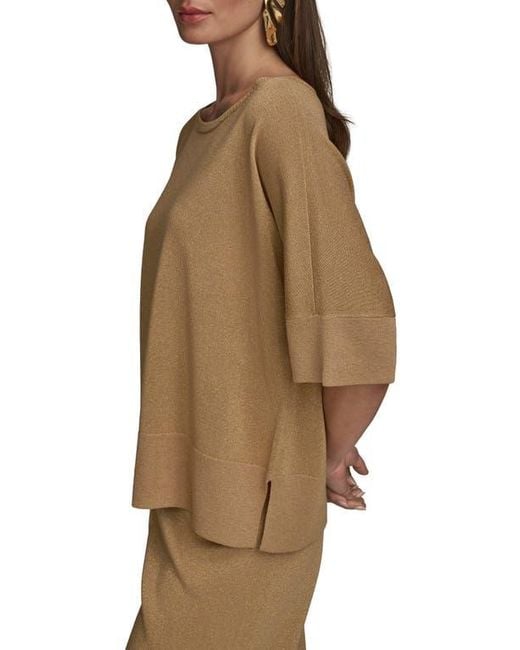 Donna Karan Brown Metallic Short Sleeve Sweater