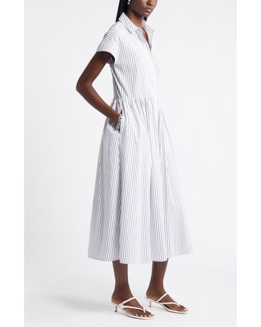 Nordstrom White Drop Waist Button Front Cotton Midi Dress