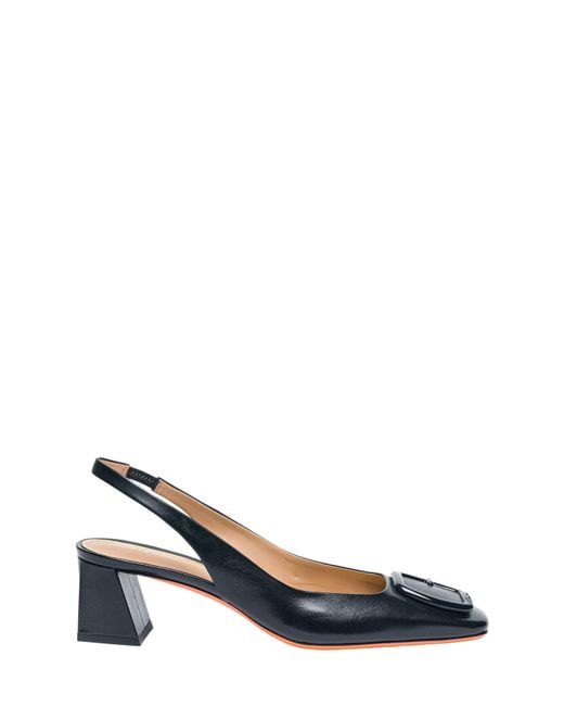 Santoni Blue Mid-Heel Slingback