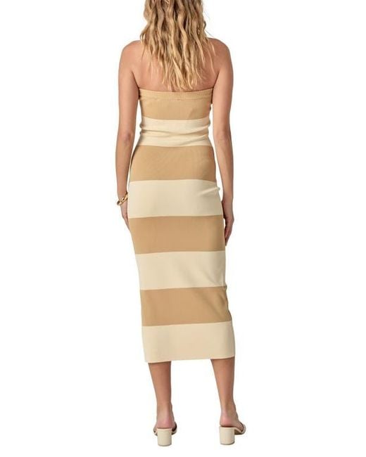 Endless Rose Natural Stripe Strapless Tube Midi Dress