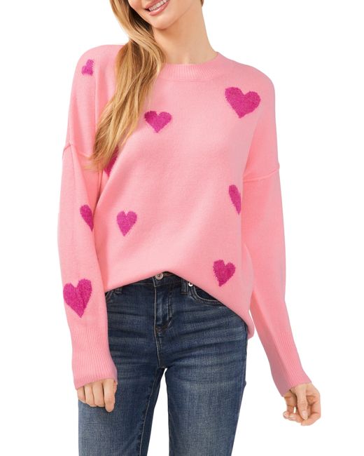Cece Pink Heart Pattern Intarsia Sweater