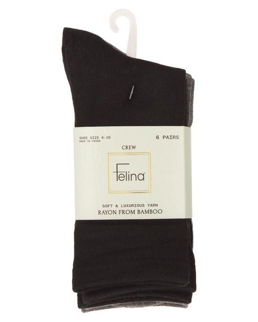 Felina Black Assorted 6-Pack Soft Crew Socks