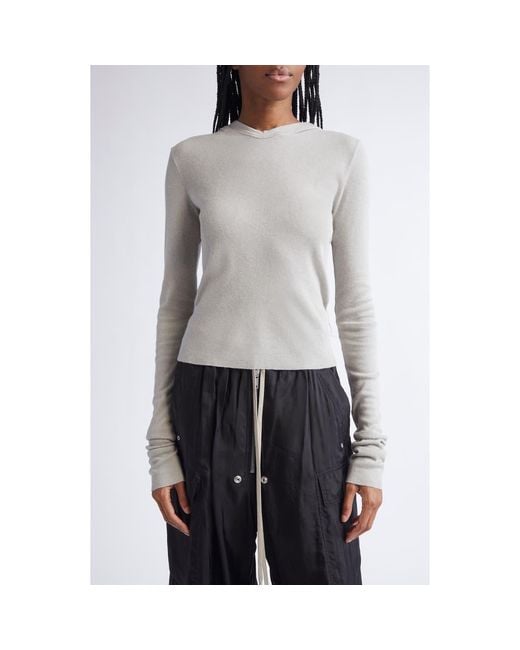 Rick Owens White Rib Crop Hoodie