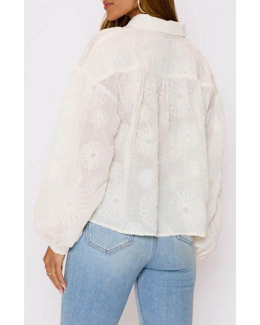 Vici Collection White Marley Floral Jacquard Long Sleeve Button-Up Shirt