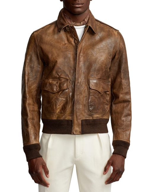 Ralph Lauren Purple Label Brown Ridley Leather Bomber Jacket for men