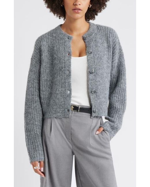 Open Edit Gray Fuzzy Crewneck Cardigan