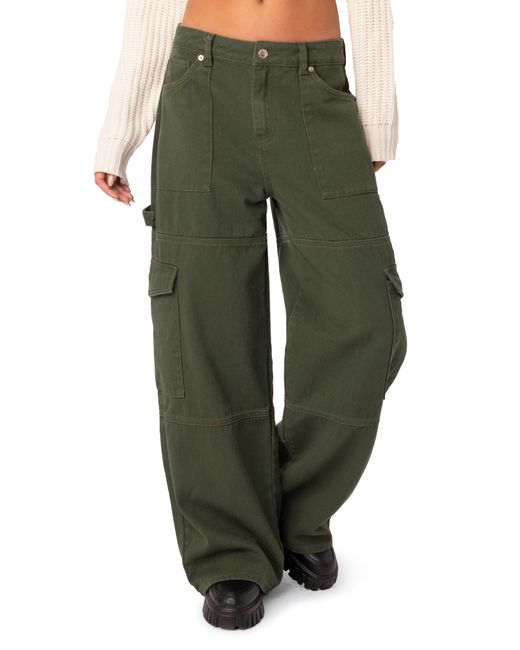 Edikted Ember Denim Cargo Pants in Green Lyst