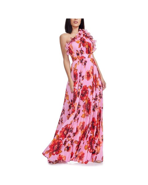 Dress the Population Red Vida Ruffle & Pleat Evening Gown